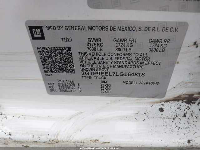 Продаж на аукціоні авто 2020 Gmc Sierra 1500, vin: 3GTP9EEL7LG164818, номер лоту: 44520640