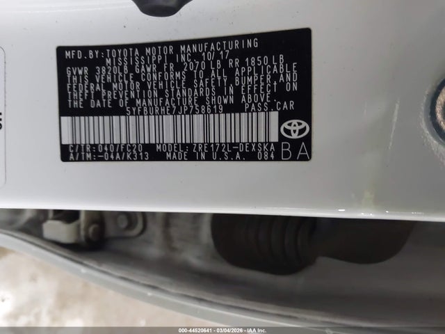 5YFBURHE7JP758619 Toyota COROLLA SE