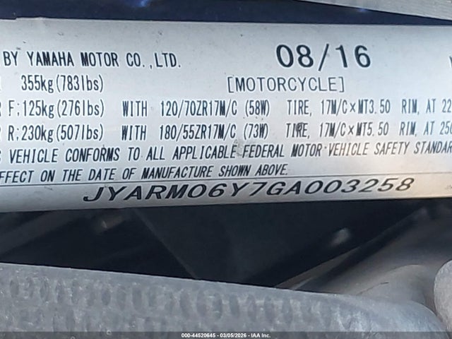 Yamaha Fz07 C 2016 JYARM06Y7GA003258 Image 10