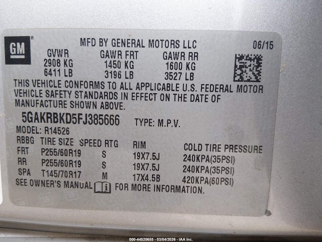 Продажа на аукционе авто 2015 Buick Enclave Leather, vin: 5GAKRBKD5FJ385666, номер лота: 44520655