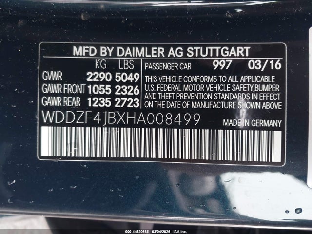 Aukcja sprzedaży 2017 Mercedes-benz E 300, vin: WDDZF4JBXHA008499, numer aukcji: 44520665