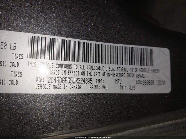2C4RDGEG5JR324305 Dodge Grand Caravan Gt