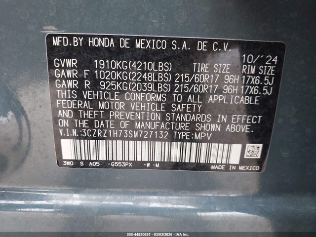 2025 HONDA HR-V 3CZRZ1H73SM727132 Photo 8