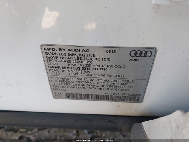 2018 AUDI Q5 WA1BNAFY7J2236304 Photo 8