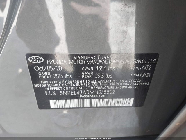 Aukcja sprzedaży 2021 Hyundai Sonata Sel, vin: 5NPEL4JA0MH078802, numer aukcji: 44520747