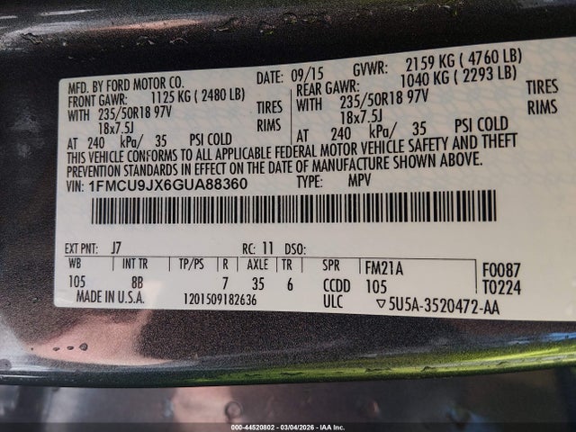 Ford Escape Titanium 2016 1FMCU9JX6GUA88360 Image 9
