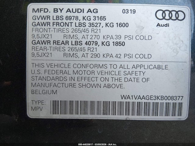 WA1VAAGE3KB008377 Audi E-tron Premium Plus