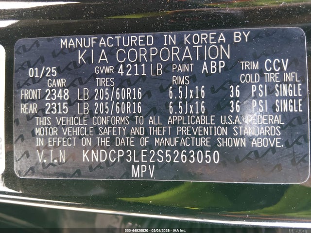 44520820 :رقم المزاد ، KNDCP3LE2S5263050 vin ، 2025 Kia Niro Lx مزاد بيع