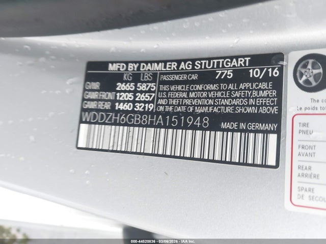 44520836 :رقم المزاد ، WDDZH6GB8HA151948 vin ، 2017 Mercedes-benz E 400 4matic مزاد بيع