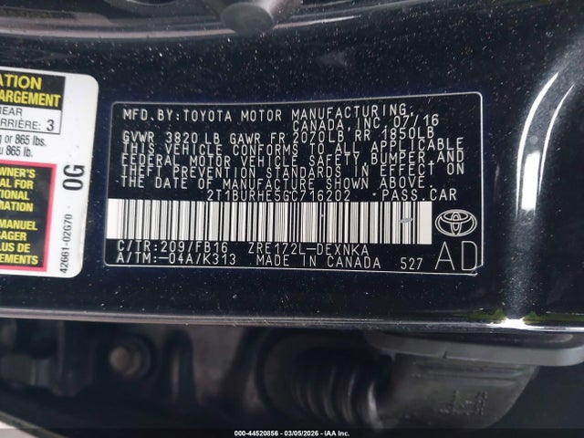 Toyota COROLLA LE 2016 2T1BURHE5GC716202 Image 9