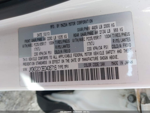 Продаж на аукціоні авто 2014 Mazda Cx-5 Touring, vin: JM3KE2CY3E0406716, номер лоту: 44520906