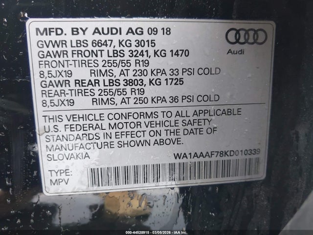 2019 AUDI Q7 WA1AAAF78KD010339 Photo 8