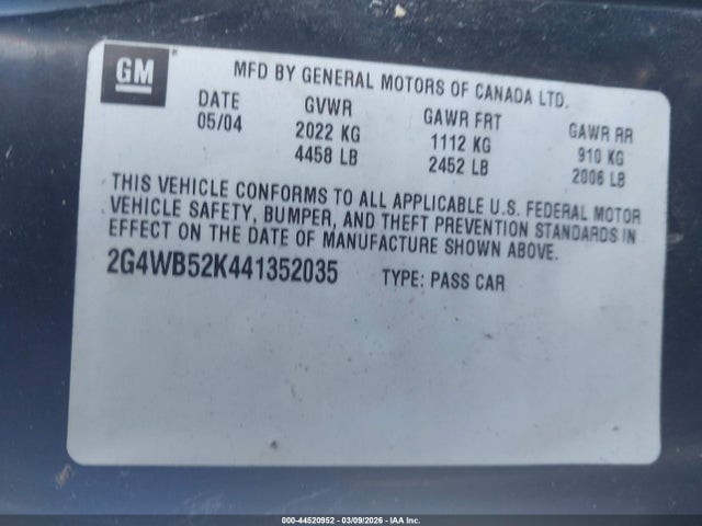 Продажа на аукционе авто 2004 Buick Regal Ls, vin: 2G4WB52K441352035, номер лота: 44520952