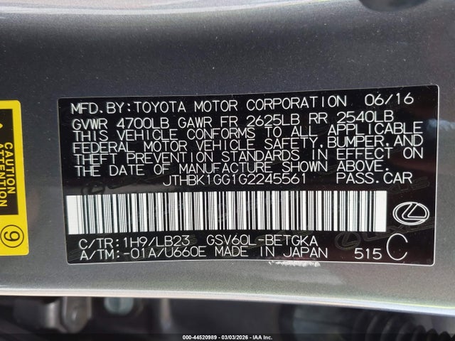 Lexus ES 350 2016 JTHBK1GG1G2245561 Image 9