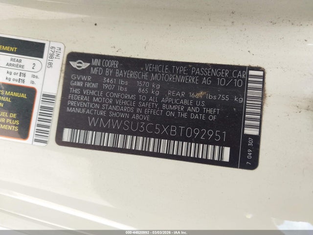 2011 MINI COOPER WMWSU3C5XBT092951 Photo 8