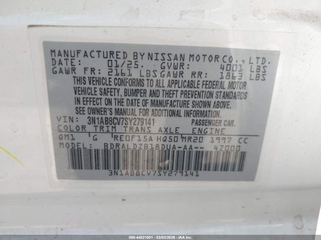 3N1AB8CV7SY279141 Nissan SENTRA SV