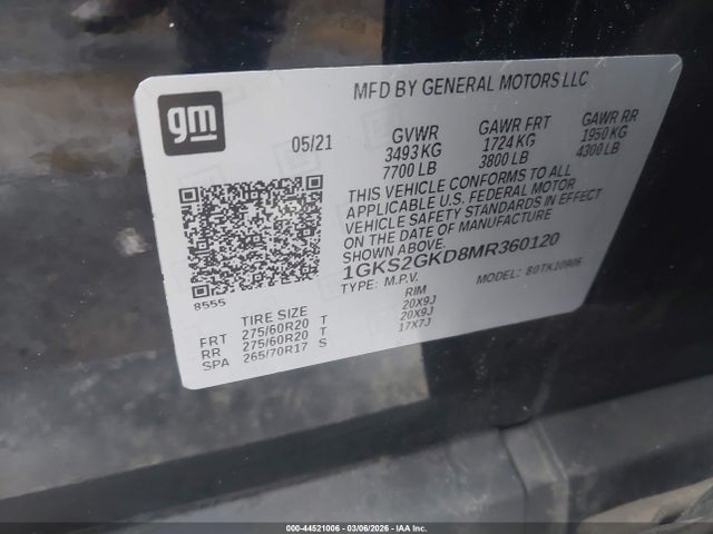 Продаж на аукціоні авто 2021 Gmc Yukon Xl 4wd Slt, vin: 1GKS2GKD8MR360120, номер лоту: 44521006