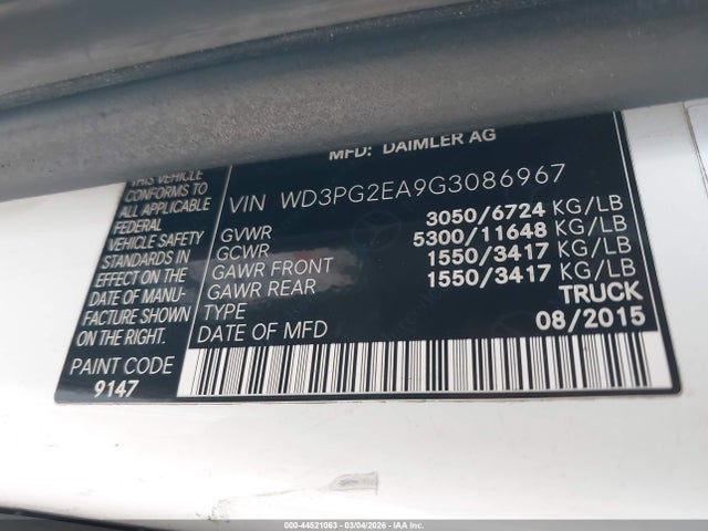 Aukcja sprzedaży 2016 Mercedes-benz Metris, vin: WD3PG2EA9G3086967, numer aukcji: 44521063