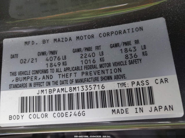 JM1BPAML8M1335716 Mazda Mazda3 Premium