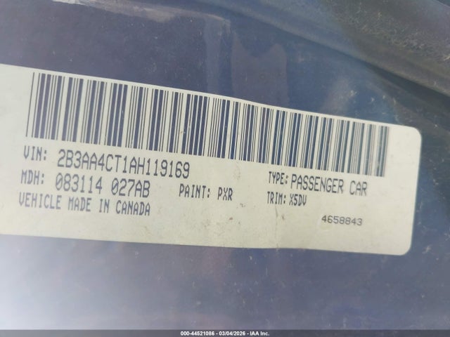 2010 Dodge Charger მანქანა იყიდება აუქციონზე, vin: 2B3AA4CT1AH119169, აუქციონის ნომერი: 44521086