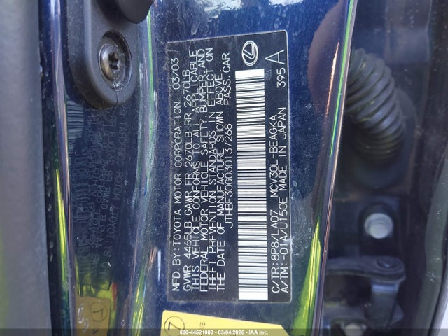 Aukcja sprzedaży 2003 Lexus Es 300, vin: JTHBF30G030137268, numer aukcji: 44521089