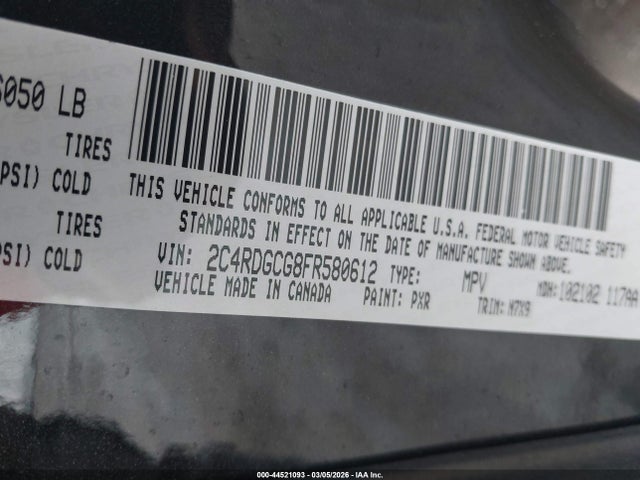 2C4RDGCG8FR580612 Dodge Grand Caravan Sxt