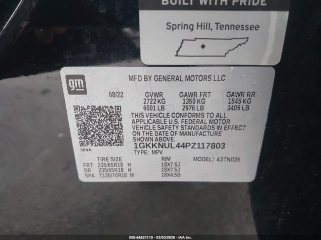 Aukcja sprzedaży 2023 Gmc Acadia Awd Slt, vin: 1GKKNUL44PZ117803, numer aukcji: 44521110