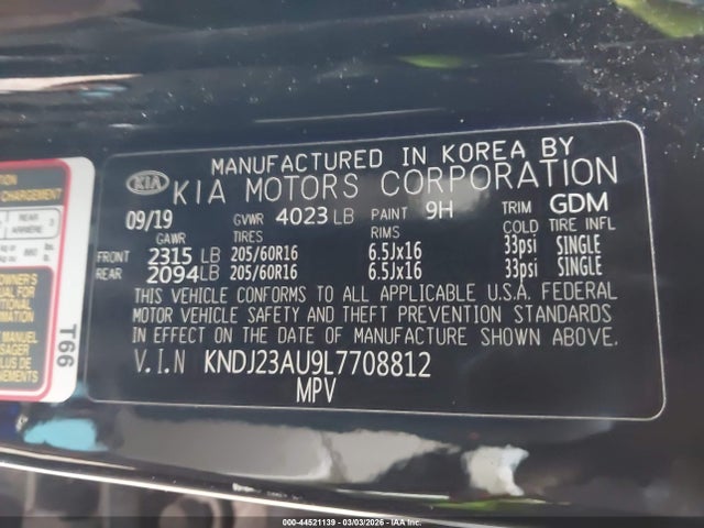 2020 Kia Soul Lx მანქანა იყიდება აუქციონზე, vin: KNDJ23AU9L7708812, აუქციონის ნომერი: 44521139