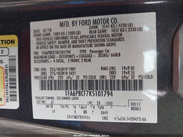 Ford Mustang Gt Premium 2019 1FA6P8CF7K5101794 Image 9