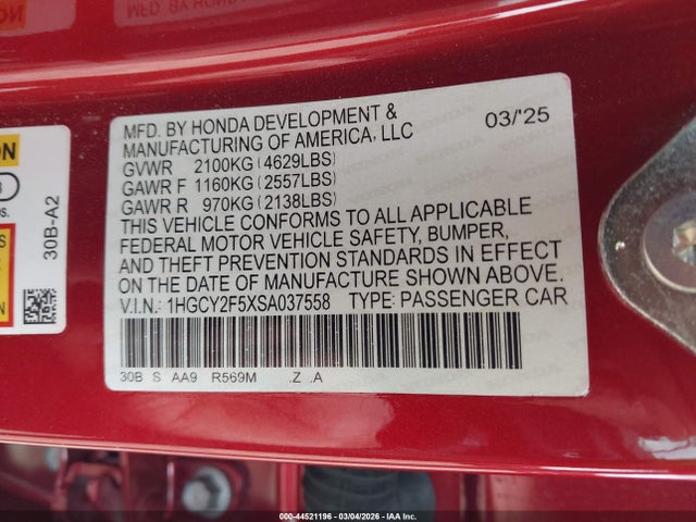 Продажа на аукционе авто 2025 Honda Accord Hybrid Sport, vin: 1HGCY2F5XSA037558, номер лота: 44521196