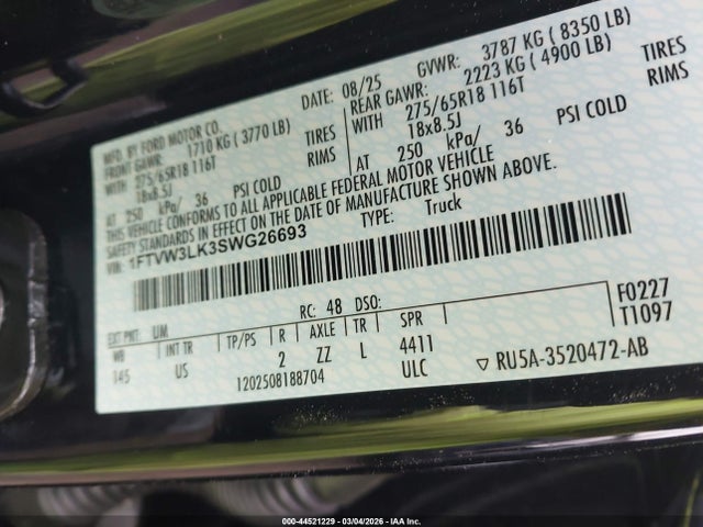 1FTVW3LK3SWG26693 Ford F-150 Lightning Xlt