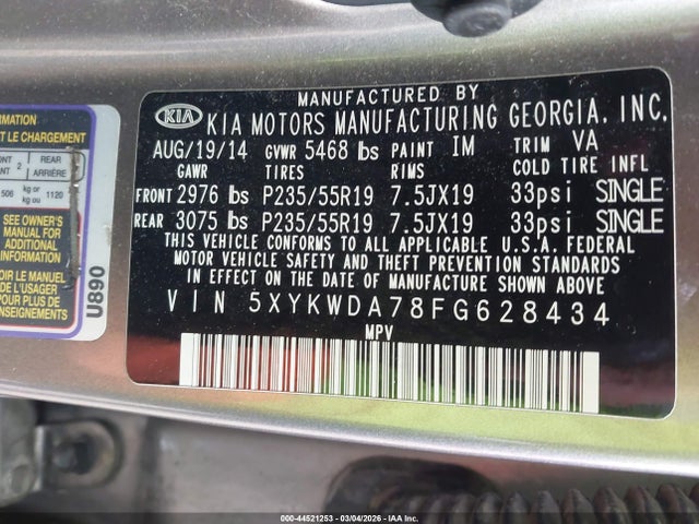 KIA Sorento Limited V6 2015 5XYKWDA78FG628434 Image 9