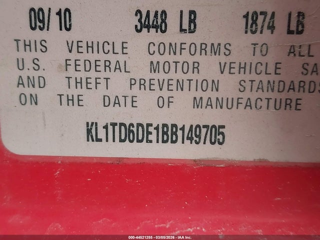 2011 CHEVROLET AVEO KL1TD6DE1BB149705 Photo 8
