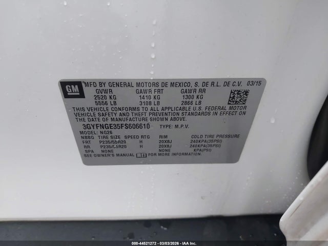 3GYFNGE35FS606610 Cadillac Srx Premium Collection