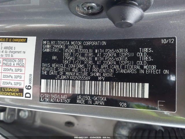 Продаж на аукціоні авто 2013 Lexus Gx 460, vin: JTJBM7FXXD5055569, номер лоту: 44521301