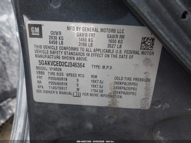 Aukcja sprzedaży 2012 Buick Enclave Leather, vin: 5GAKVCED2CJ346364, numer aukcji: 44521308