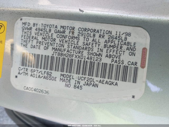 Продажа на аукционе авто 1999 Lexus Ls 400, vin: JT8BH28FXX0148123, номер лота: 44521306