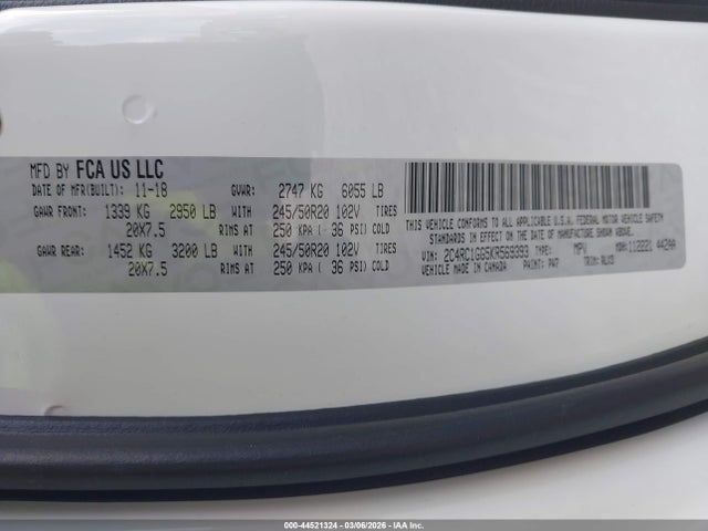 2019 Chrysler Pacifica Limited მანქანა იყიდება აუქციონზე, vin: 2C4RC1GG5KR569393, აუქციონის ნომერი: 44521324