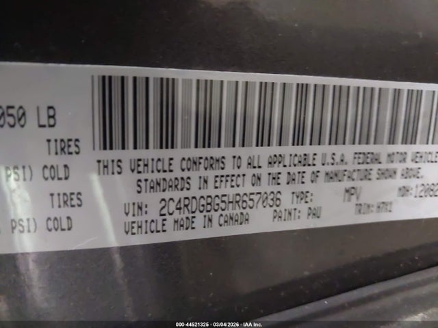 44521325 :رقم المزاد ، 2C4RDGBG5HR657036 vin ، 2017 Dodge Grand Caravan Se مزاد بيع