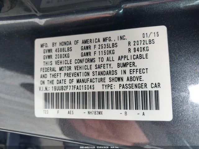 Продаж на аукціоні авто 2015 Acura Tlx V6 Advance, vin: 19UUB2F77FA015045, номер лоту: 44521329