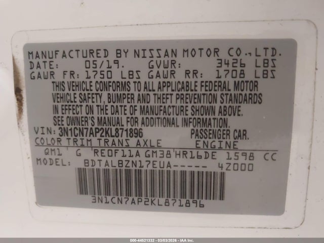 Nissan Versa 1.6 Sv 2019 3N1CN7AP2KL871896 Image 9