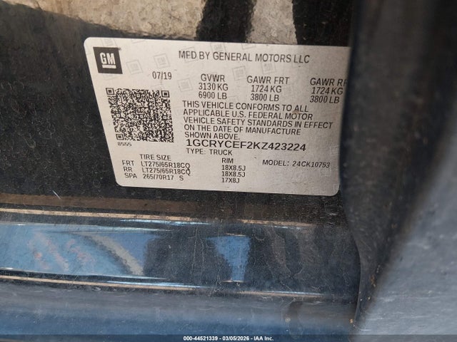 1GCRYCEF2KZ423224 Chevrolet Silverado 1500 Custom Trail Boss