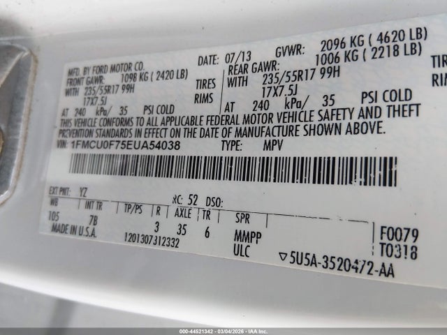 Продаж на аукціоні авто 2014 Ford Escape S, vin: 1FMCU0F75EUA54038, номер лоту: 44521342