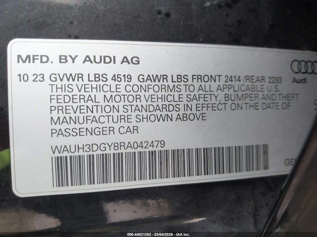 2024 Audi S3 Premium Plus Tfsi Quattro S Tronic მანქანა იყიდება აუქციონზე, vin: WAUH3DGY8RA042479, აუქციონის ნომერი: 44521352