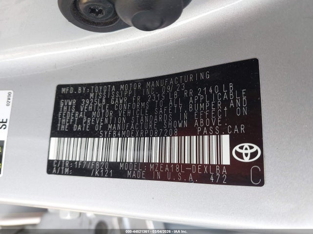 Toyota COROLLA LE 2024 5YFB4MDEXRP087208 Image 9