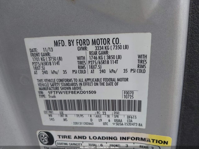 Ford F-150 Xlt 2014 1FTFW1EF8EKD01509 Image 9