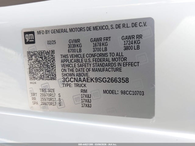 3GCNAAEK9SG266358 Chevrolet Silverado 1500 2wd Standard Bed Wt