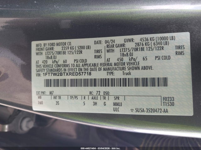 1FT7W2BTXRED57718 Ford F-250 Xlt
