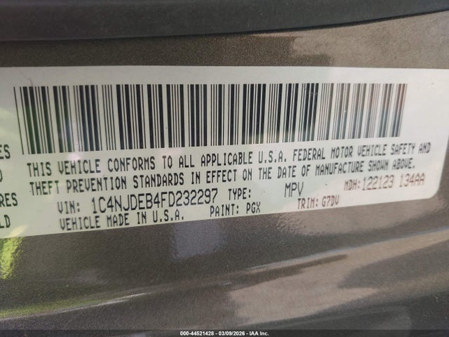 2015 Jeep Compass Latitude მანქანა იყიდება აუქციონზე, vin: 1C4NJDEB4FD232297, აუქციონის ნომერი: 44521428