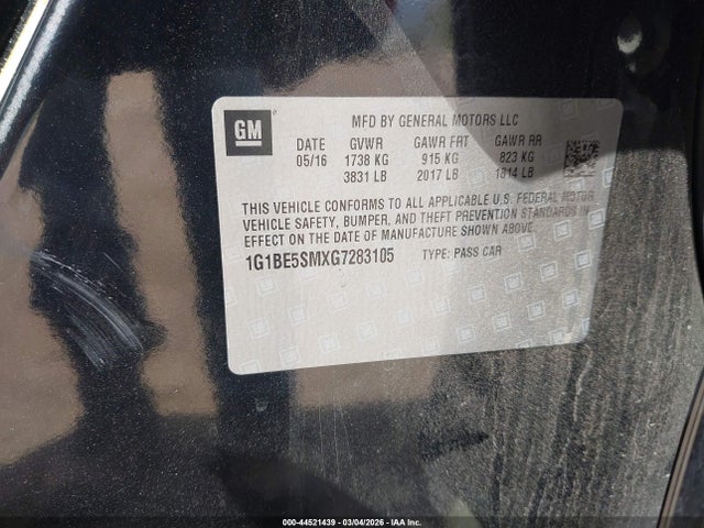 1G1BE5SMXG7283105 Chevrolet Cruze Lt Auto
